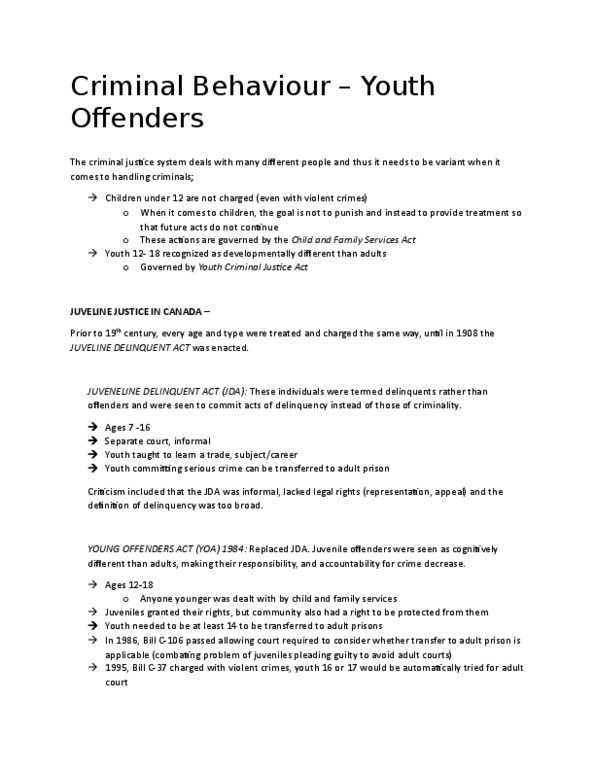 PSYC 3402 Lecture Notes - Lecture 5: Youth Criminal Justice Act, Young Offenders Act, Cognitive Deficit thumbnail