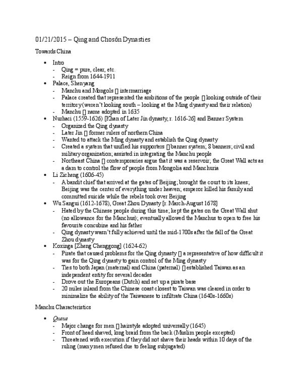 HIST 2910 Lecture Notes - Lecture 3: Ming Dynasty, Wu Sangui, Galdan Boshugtu Khan thumbnail