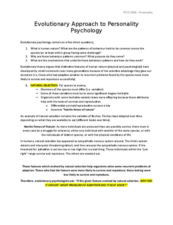 PSYC 2600 Lecture Notes - Lecture 10: Decision Rule, David Buss, Sympathetic Nervous System thumbnail