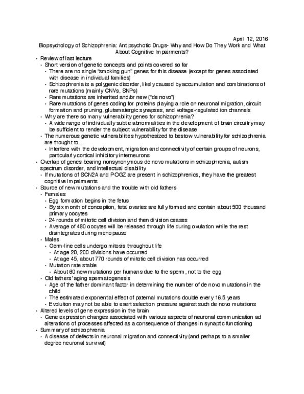 PSYCH 230 Lecture Notes - Lecture 24: Typical Antipsychotic, Mitosis, Antihistamine thumbnail