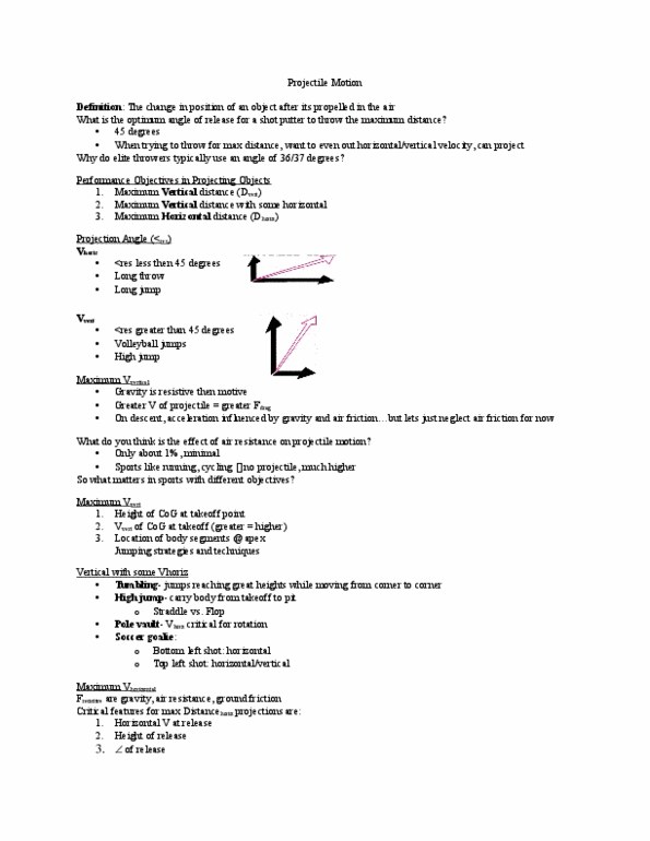 Kinesiology 2241A/B Lecture Notes - Lecture 1: Projectile Motion thumbnail