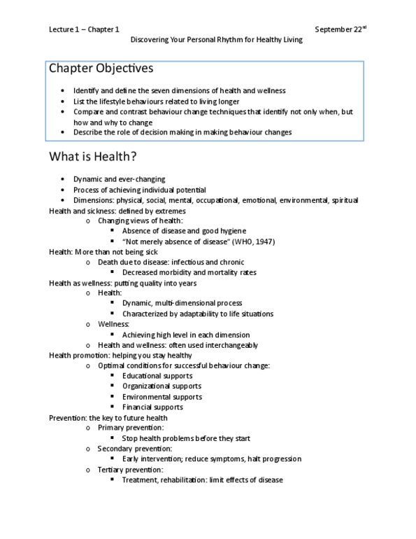 Health Sciences 2000A/B Lecture Notes - Lecture 1: Health Promotion, Decision-Making, Health Belief Model thumbnail