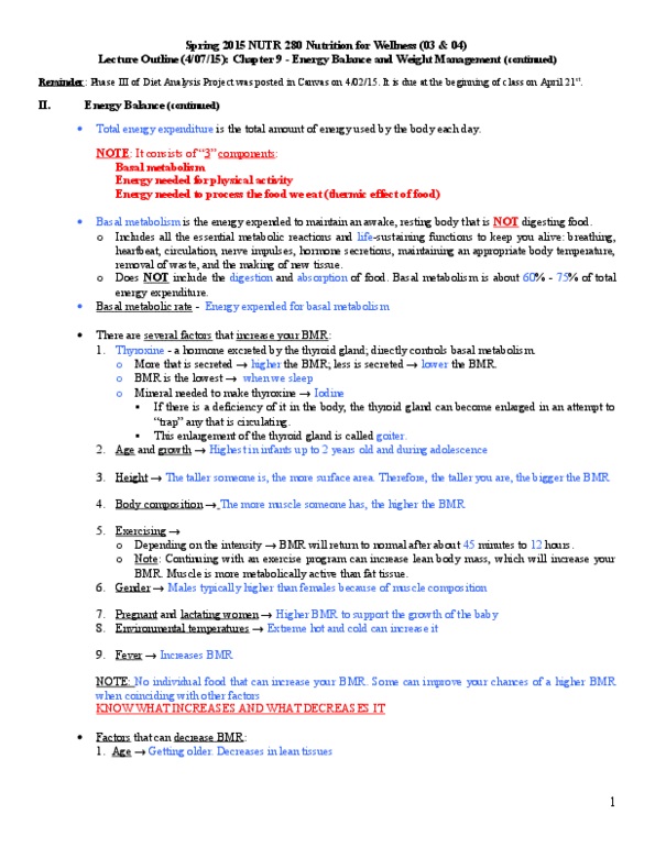 NUTR 280 Lecture Notes - Lecture 7: Thyroid, Peptide Yy, Body Composition thumbnail