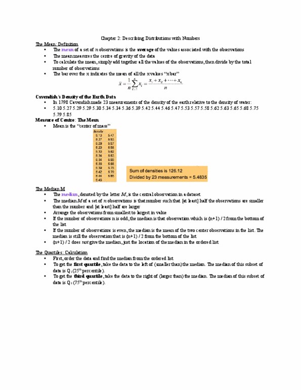 Statistical Sciences 1024A/B Lecture Notes - Lecture 2: Quartile, Box Plot, Interquartile Range thumbnail