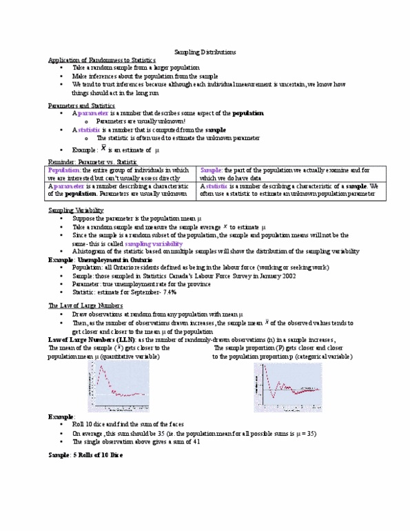 Statistical Sciences 1024A/B Lecture Notes - Lecture 11: Simple Random Sample, Bias Of An Estimator, Randomness thumbnail