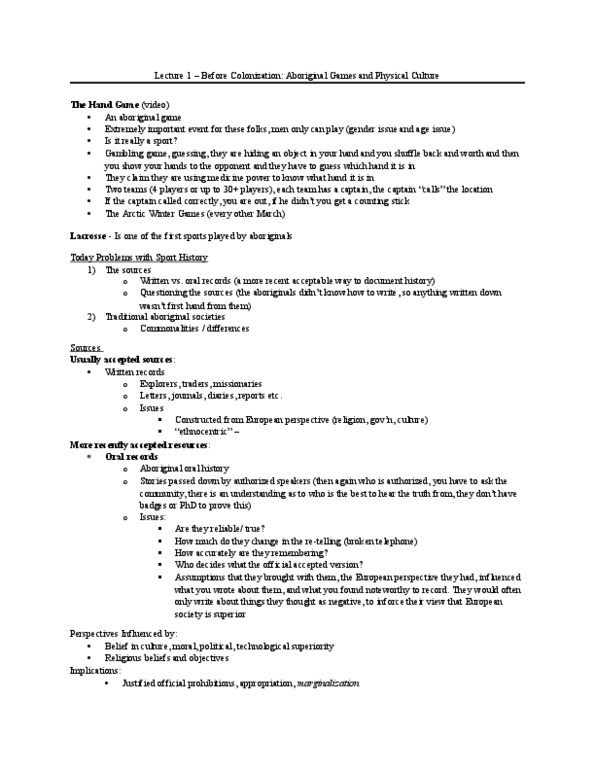 Kinesiology 2263F/G Lecture Notes - Lecture 1: Eurocentrism, Trampoline, Chinese Whispers thumbnail