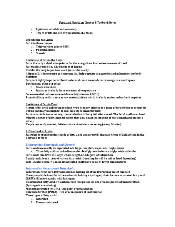 Foods and Nutrition 1021 Lecture Notes - Lecture 5: Sterol, Lecithin, Hypercholesterolemia thumbnail