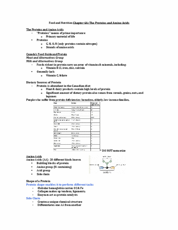 Foods and Nutrition 1021 Lecture Notes - Lecture 6: Thyroid Hormones, Threonine, Cysteine thumbnail