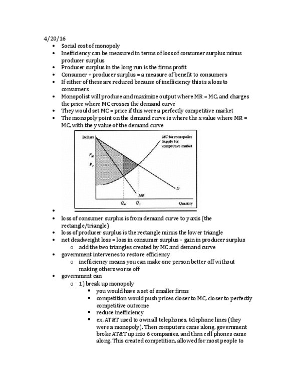 ECON 203 Lecture Notes - Lecture 24: Natural Monopoly, Market Power, Government Failure thumbnail