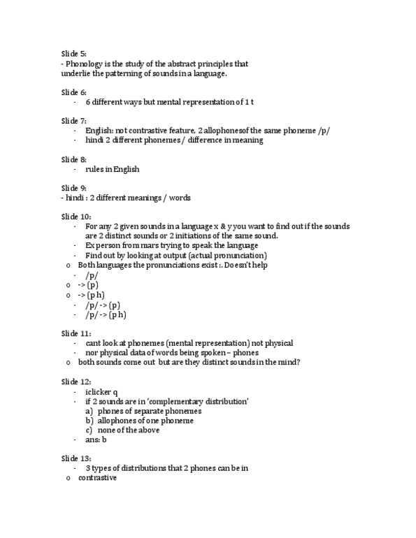 LINA01H3 Lecture Notes - Lecture 5: Minimal Pair, Phoneme, Contrastive Distribution thumbnail