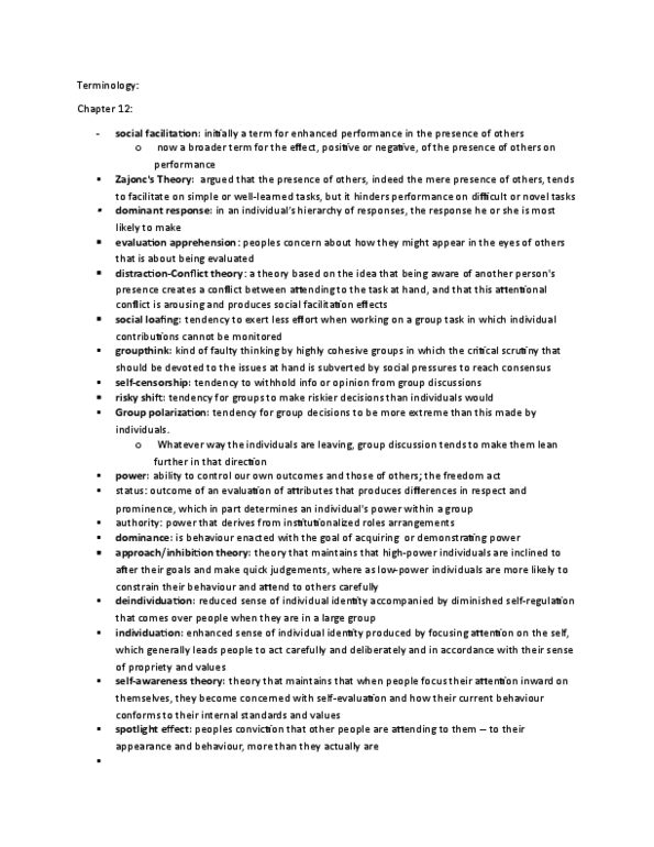 PSYB10H3 Chapter Notes - Chapter 12: Deindividuation, Social Loafing, Group Polarization thumbnail