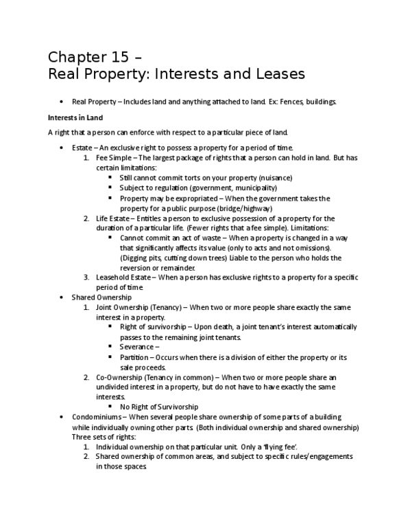 LAW 603 Chapter Notes - Chapter 15: Equity Sharing, Expectation Damages, Concurrent Estate thumbnail