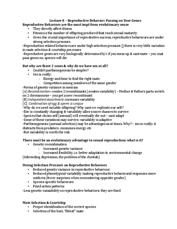 PSY352H5 Lecture Notes - Lecture 8: Mesolimbic Pathway, Reproductive Isolation, Meiosis thumbnail