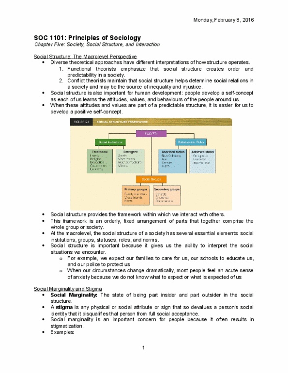 SOC 1101 Lecture Notes - Lecture 5: Gemeinschaft And Gesellschaft, Harold Garfinkel, Role Theory thumbnail