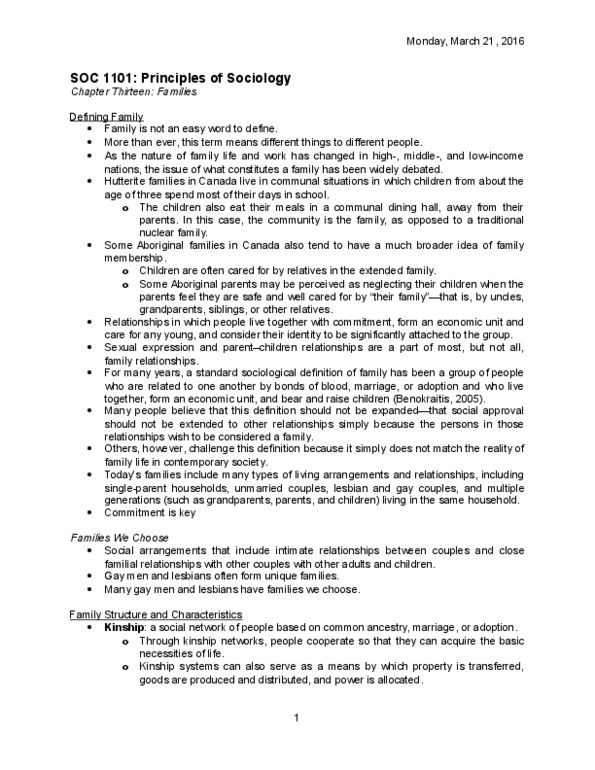 SOC 1101 Lecture Notes - Lecture 8: Stepfamily, Extended Family, George Herbert Mead thumbnail