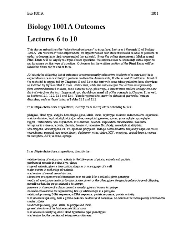 Biology 1002B Lecture Notes - Lecture 3: Dihybrid Cross, Karyotype, Reverse Transcriptase thumbnail