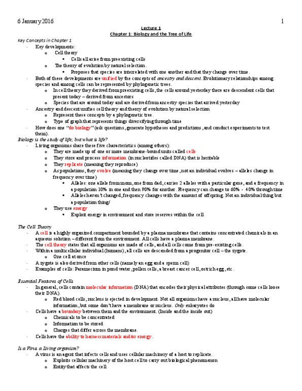 BIOLOGY 1M03 Lecture Notes - Lecture 1: Progenitor Cell, Zygote, Cell Membrane thumbnail