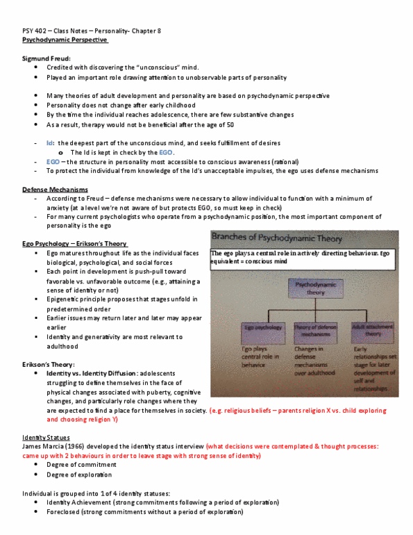 PSY 402 Lecture Notes - Lecture 8: Psy, Sigmund Freud, Unconscious Mind thumbnail