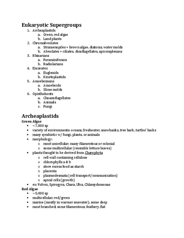 BIOL 1113 Lecture Notes - Lecture 1: Chlamydomonas, Invagination, Chagas Disease thumbnail