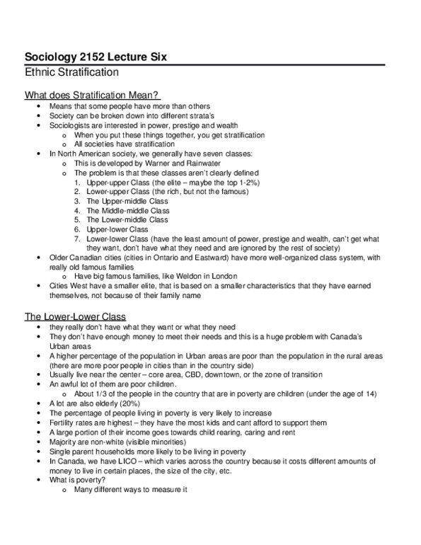 Sociology 2152A/B Lecture Notes - Lecture 6: Visible Minority, Upper Class, Poverty In Canada thumbnail