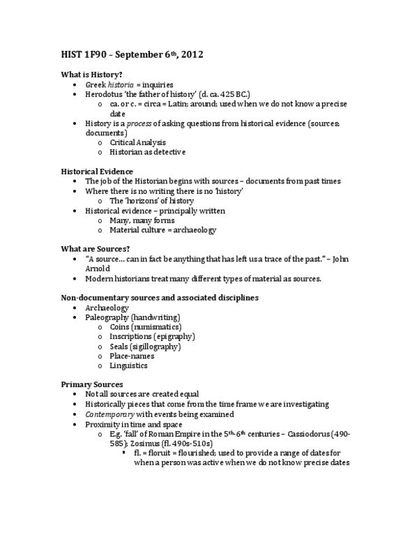 HIST 1F90 Lecture Notes - Sigillography, Floruit, Cassiodorus thumbnail