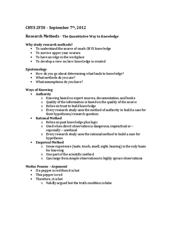 CHYS 2P51 Lecture Notes - Dyslexia, Cerebellum, Scientific Method thumbnail