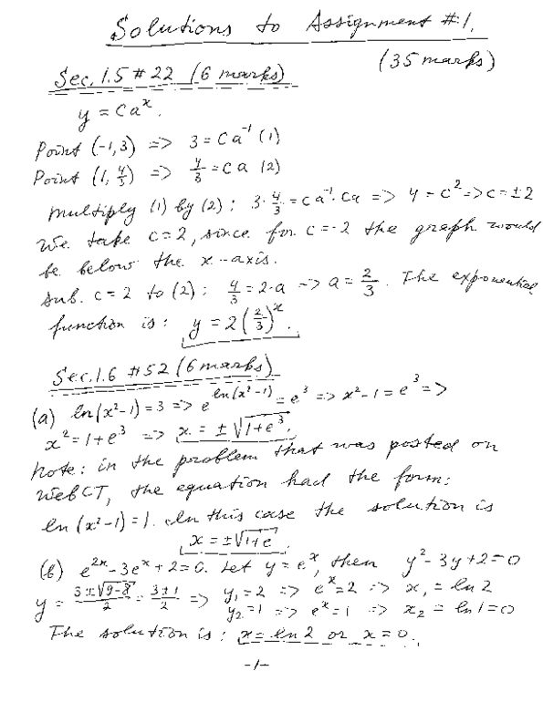 Calculus 1000A/B Quiz: Assignment 1 Solutions - OneClass