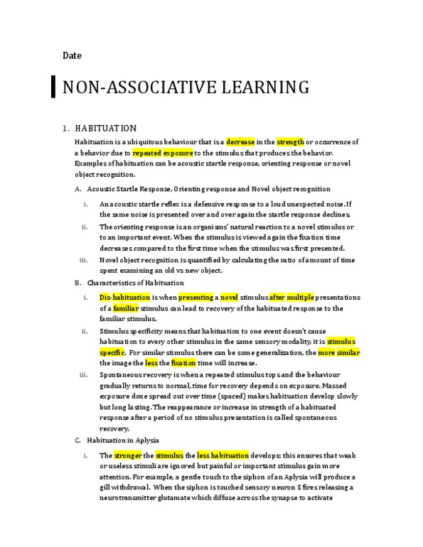 PSY260H1 Lecture Notes - Lecture 4: Aplysia, Perceptual Learning, Stimulus Modality thumbnail