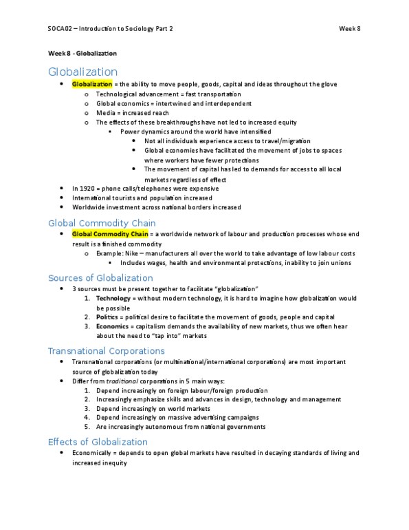 SOCA02H3 Lecture Notes - Lecture 8: Mcdonaldization, Gross Domestic Product, Glocalization thumbnail