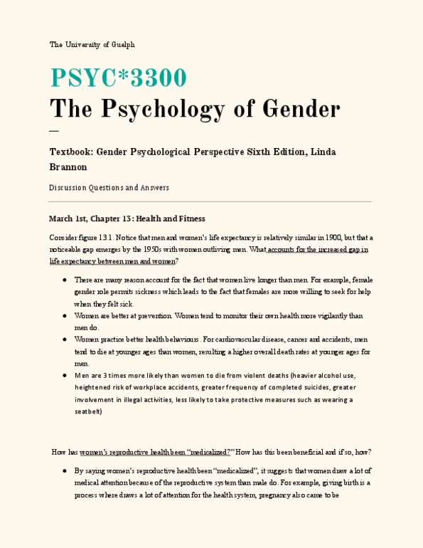 PSYC 3300 Lecture 99: PSYC3300GenderPsychologyDiscussionQuestionsFinal thumbnail