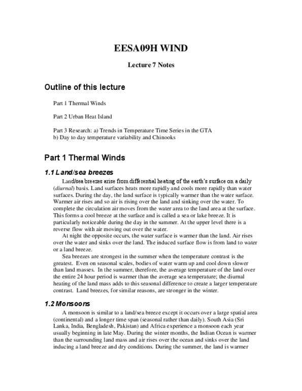 EESA09H3 Lecture Notes - Lecture 7: Urban Heat Island, Katabatic Wind, Radiant Energy thumbnail