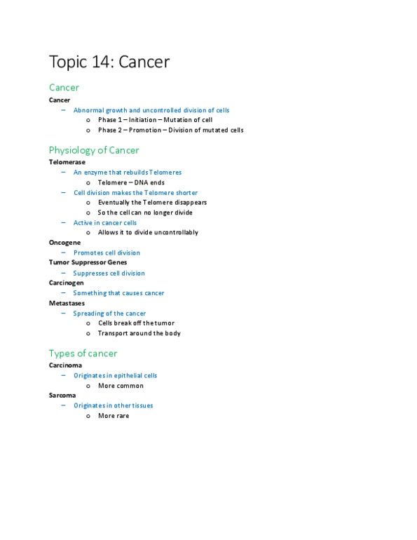 KINESIOL 1C03 Lecture Notes - Lecture 14: Cell Division, Telomerase, Menopause thumbnail