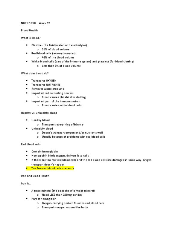 NUTR 1010 Lecture Notes - Lecture 12: Low-Density Lipoprotein, Megaloblastic Anemia, Stunted Growth thumbnail