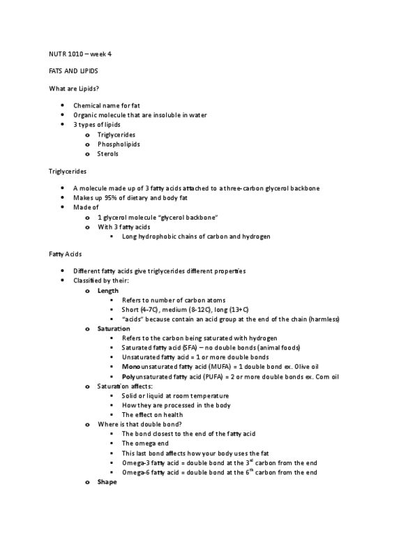 NUTR 1010 Lecture Notes - Lecture 4: Corn Oil, Phospholipid, Triglyceride thumbnail