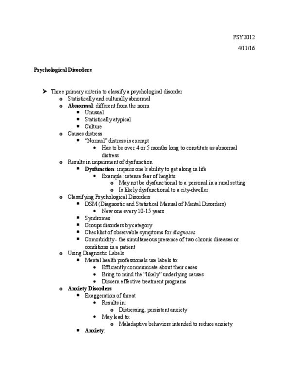 PSY-2012 Lecture Notes - Lecture 42: Panic Disorder, Exaggeration, Generalized Anxiety Disorder thumbnail