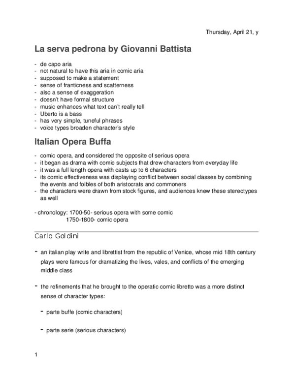 MUS 160A Lecture Notes - Lecture 9: Opera Buffa, Aria, Libretto thumbnail