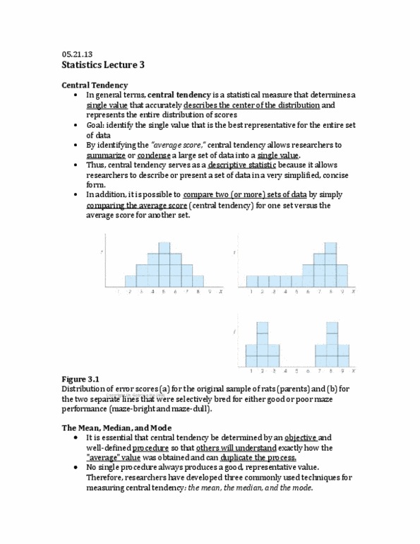 PSY201H1 Lecture Notes - Lecture 3: Descriptive Statistics, Unimodality, Multimodal Distribution thumbnail