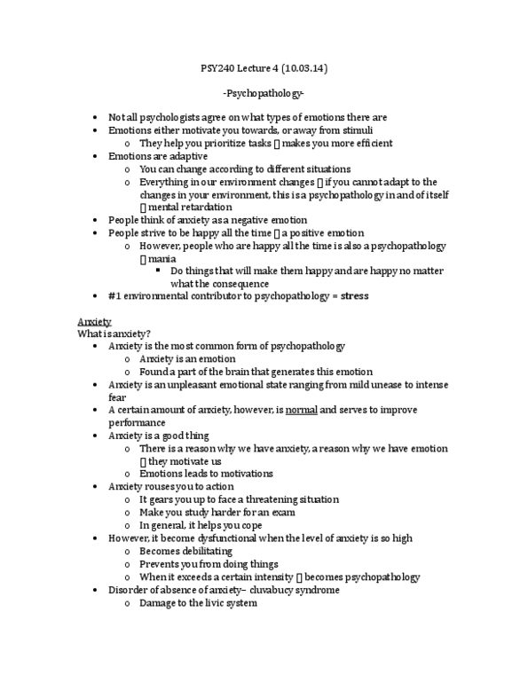 PSY240H1 Lecture Notes - Lecture 4: Gaba Receptor Agonist, Depersonalization, Benzodiazepine thumbnail