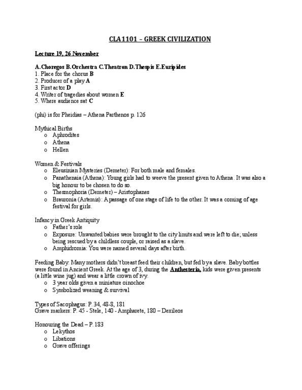 CLA 1101 Lecture Notes - Lecture 19: Trireme, Lekythos, Phidias thumbnail