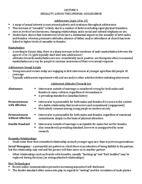 PSY 3122 Lecture Notes - Lecture 9: Premarital Sex, Sex Therapy, Sexting thumbnail