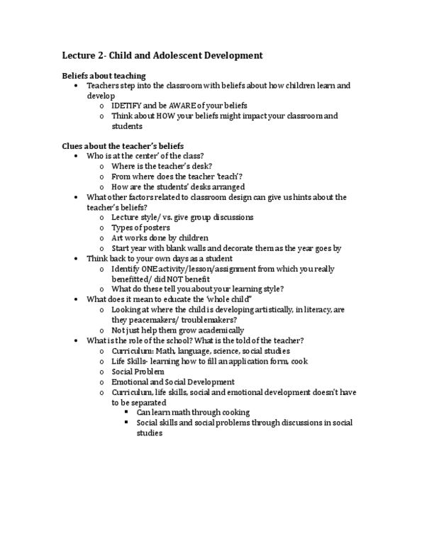 VIC101H1 Lecture Notes - Lecture 2: Active Child, Social Skills, Classroom thumbnail