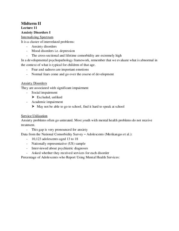 PSYC 412 Lecture Notes - Lecture 11: Developmental Psychopathology, Test Anxiety, Tantrum thumbnail