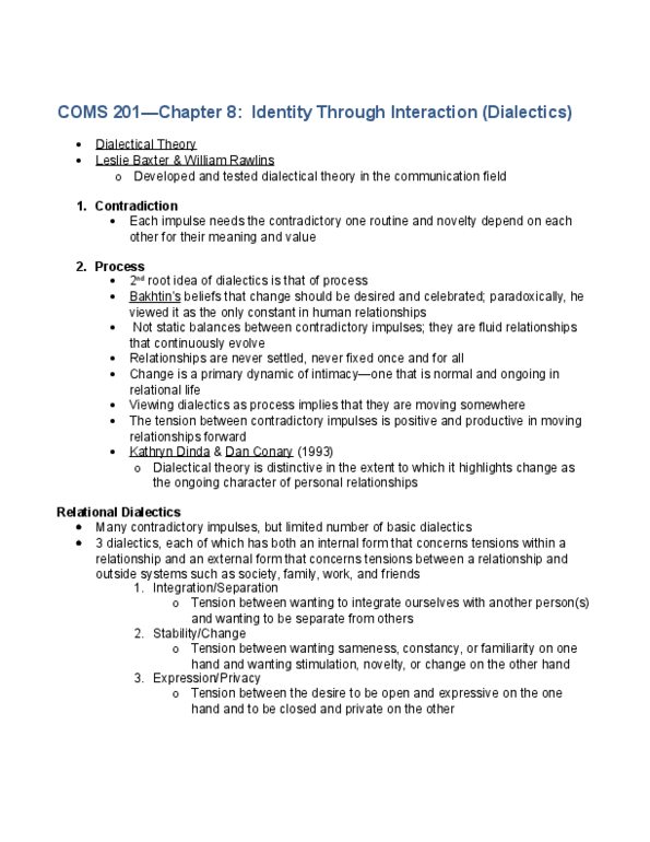 COMS 201 Chapter Notes - Chapter 8: Relational Dialectics thumbnail