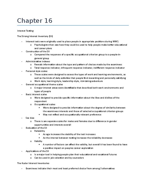 PSYC 3250 Chapter Notes - Chapter 16: Likert Scale, Strong Interest Inventory, Ipsative thumbnail