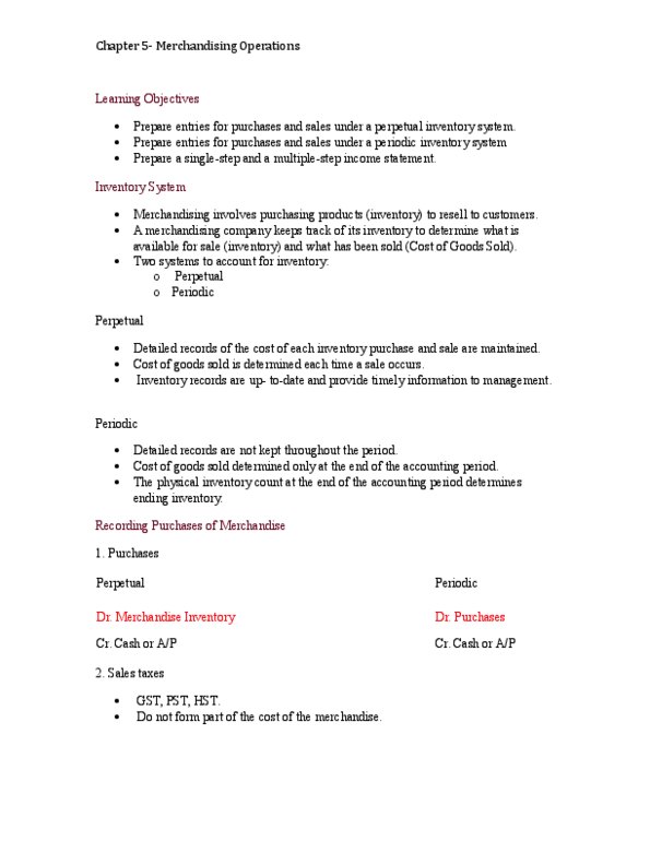 ADM 1340 Lecture Notes - Lecture 5: Perpetual Inventory, Income Statement, Operating Expense thumbnail