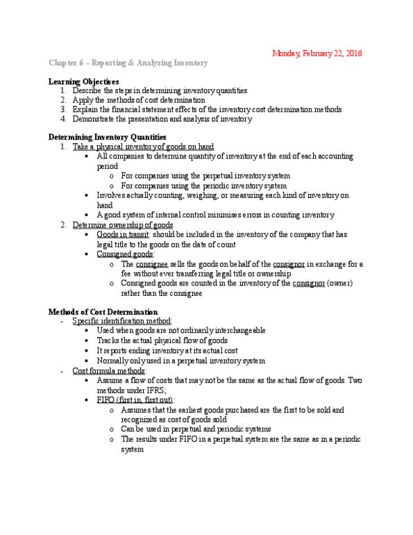 ADM 1340 Lecture Notes - Lecture 6: Weighted Arithmetic Mean, Perpetual Inventory, Inventory Turnover thumbnail