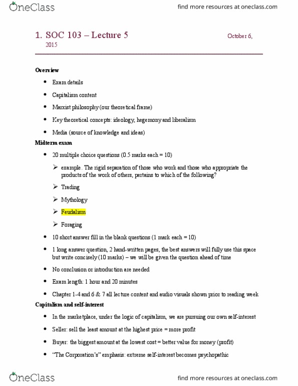 SOC 103 Lecture Notes - Lecture 9: Sustainable Agriculture, Consumerism, Family Values thumbnail