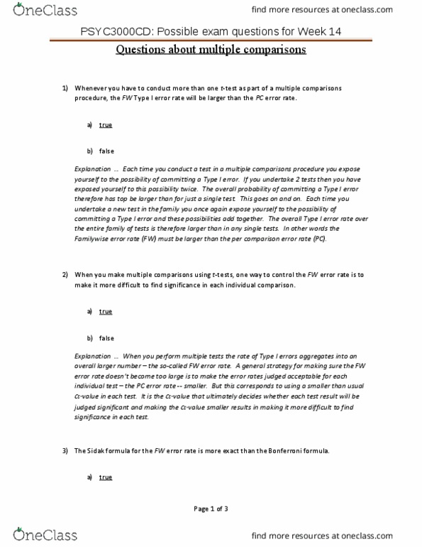 PSYC 3000 Lecture Notes - Lecture 58: Multiple Comparisons Problem, Family-Wise Error Rate, Analysis Of Variance thumbnail