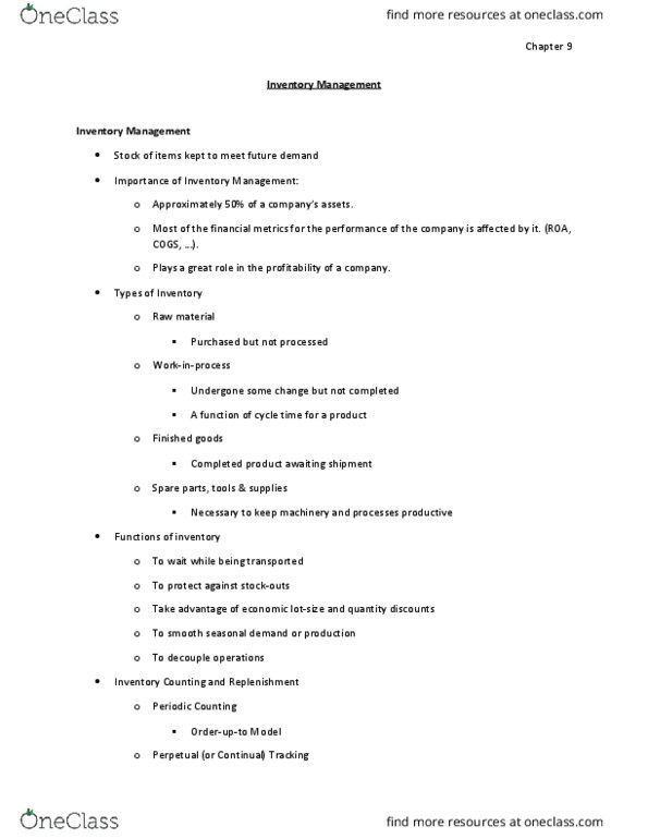 GMS 200 Lecture Notes - Lecture 9: Lead Time, Fixed Cost, Carrying Cost thumbnail