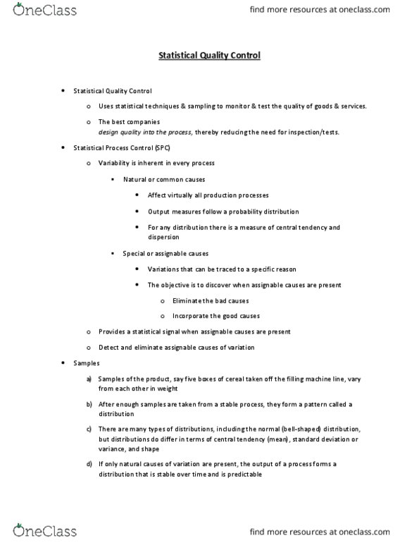 GMS 200 Lecture Notes - Lecture 7: Statistical Process Control, Central Tendency, Standard Deviation thumbnail